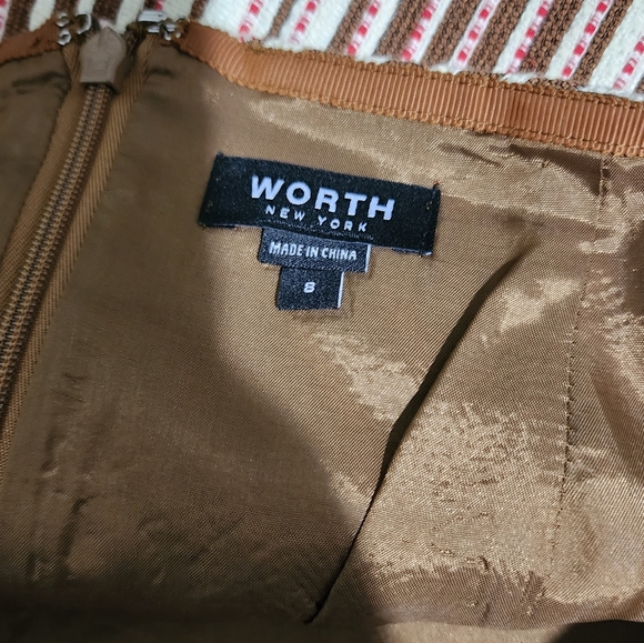 Worth Chevron Fringe Pencil Skirt Cream Brown Muiltcolor sz 8 - Picture 3 of 7